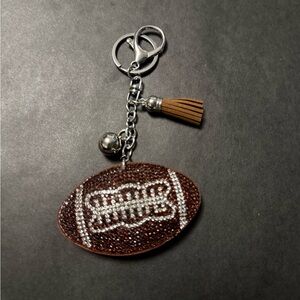Mint Brown and Silver Rhinestone Football Tassel Key & Card Holder